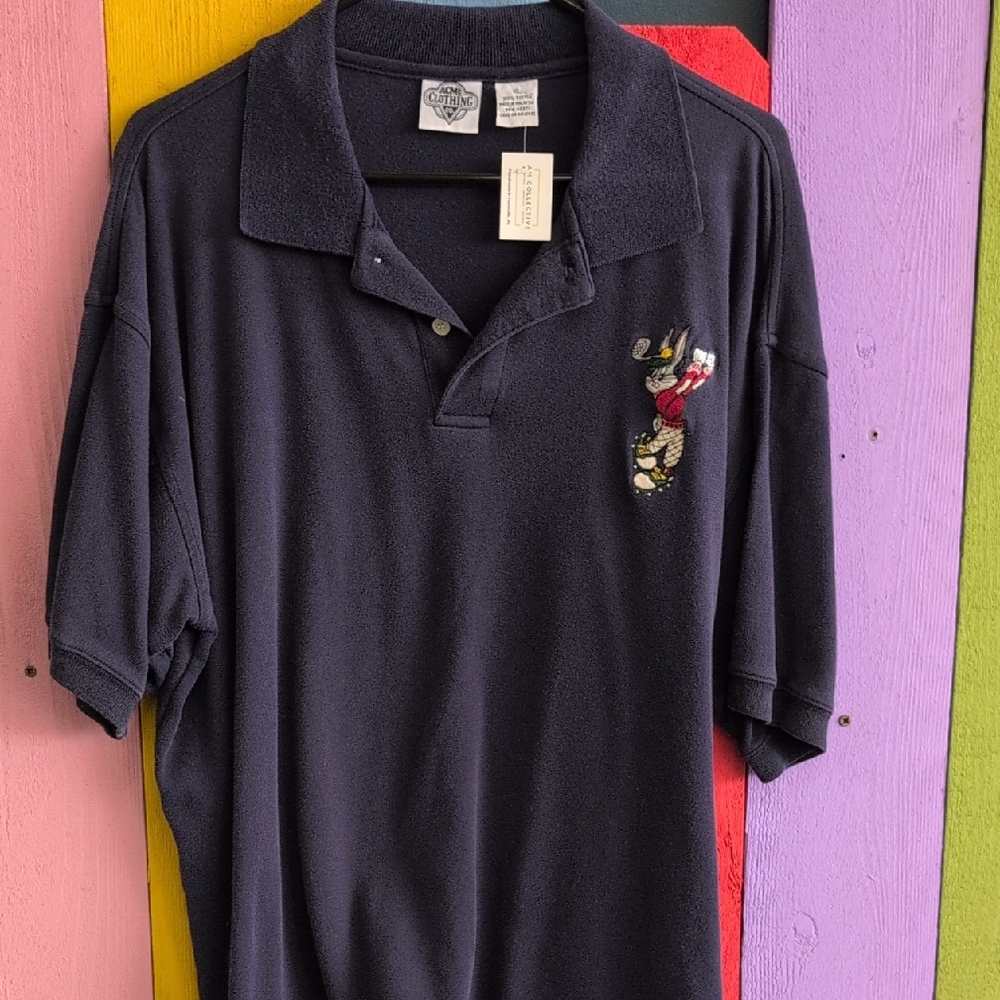 ACME Clothing Co Bugs Bunny Golf Blue Polo Shirt Classic Casual